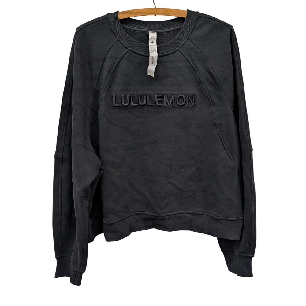 Lululemon Women's Scuba Oversized Pullover Wordmark Black Sweatshirt- XL/XXL